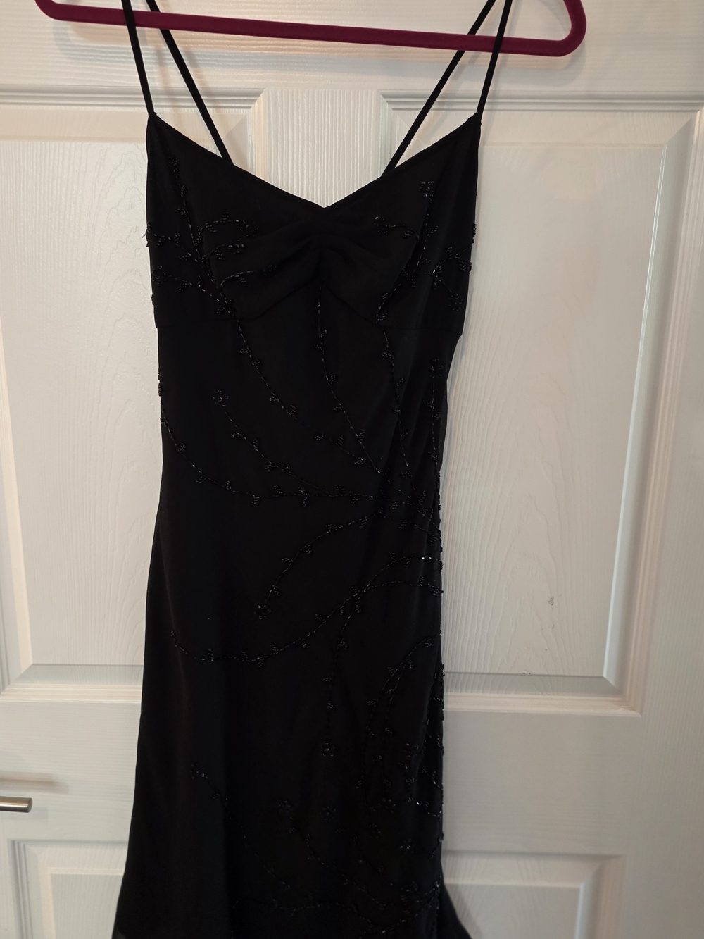 Laurence Kazar Black Beaded Spagetti Strap Slip Dress